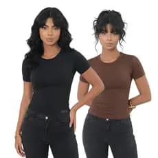 KIT 2: Baby Tee Feminina - Blusa Slim Fit Manga Curta