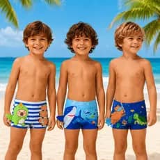 Sunga Infantil Boxer Menino Masculino com Forro Estampadas Divertidas Capivara Dinossauro Tubarao Praia Piscina