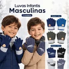 Luva Infantil Masculina Estilosa Inverno Menino Frio Tricô Peluciada Quentinha