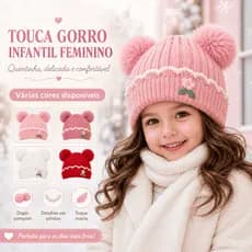 Touca Infantil Feminina Inverno Forrada com Pompom Duplo e Florzinha