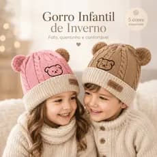 Gorro Touca Infantil Masculino Feminino Inverno Ursinho Urso Tricô Quentinho Fofo Bebê Criança