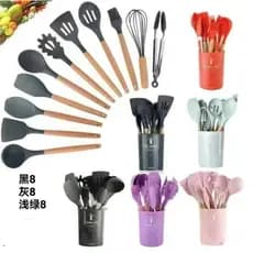 kit 12pç conjunto utensílios silicone de cozinha colher escumadeira concha aleatorias