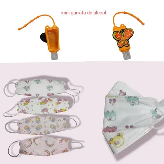 Kit 10 máscara kf94 infantil com um mini garrafa de álcool
