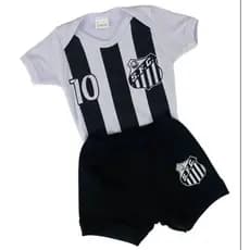 Kit Body Bebê Time Santos + Shorts Temático Futebol Mesversário Menino Menina