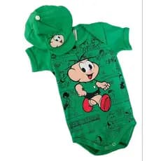 Kit Body Bebê Cebolinha + Boina Temática Menino Turma da Mônica Mesversário
