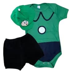 Kit Body Bebê Cebolinha + Boina e Shorts Menino Turma da Mônica Mesversário Fantasia