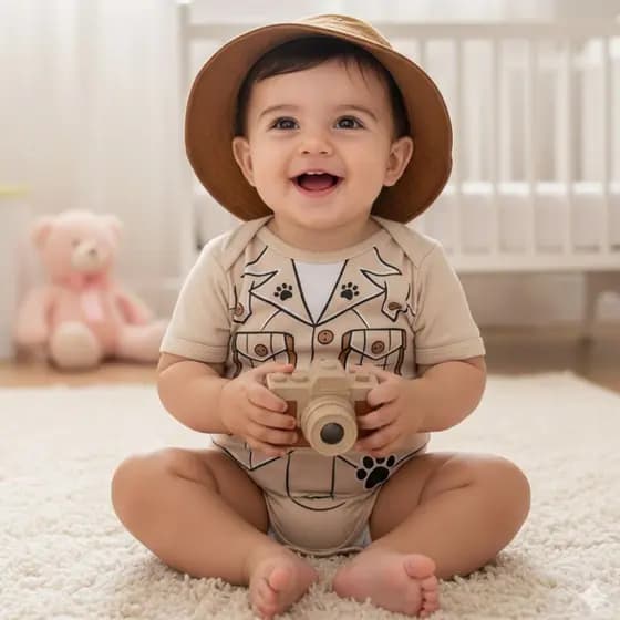 Conjunto Body Bebê Safari + Chapéu Temático Mesversário Menino Menina Selva Aventureiro Fantasia