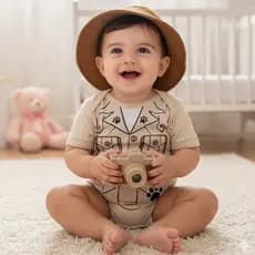 Conjunto Body Bebê Safari + Chapéu Temático Mesversário Menino Menina Selva Aventureiro Fantasia