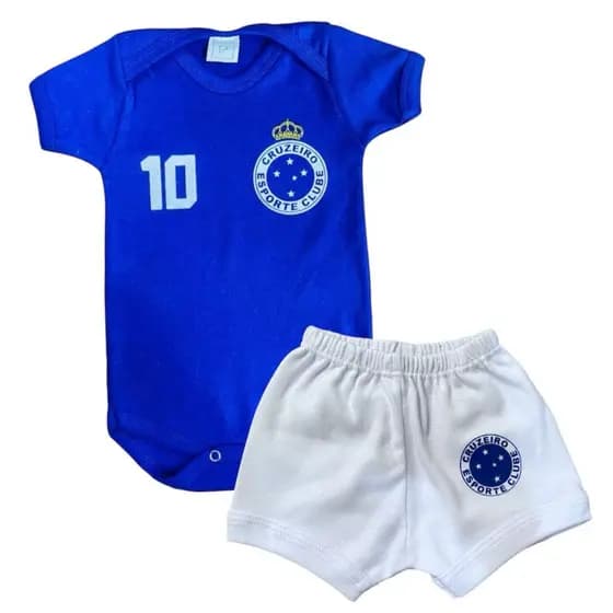 Kit Body Bebê Cruzeiro + Shorts Temático Futebol Mesversário Menino Menina