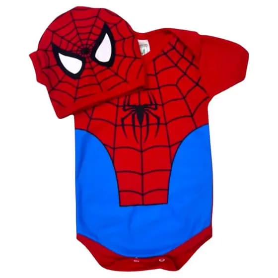 Kit Body Bebê Homem Aranha + Touca Temática Herói Menino Mesversário