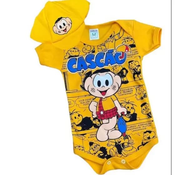 Kit Body Bebê + Boina Cascão Turma da Mônica Gibi Mesversário