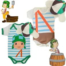 Kit Body Bebê Chaves + Boina Temática Menino Fantasia Mesversário