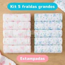 Kit 5 Fraldas de Pano Para Bebê Estampadas 70x70cm Tecido Duplo 100% Algodão Enxoval Menino Menina