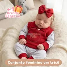 Conjunto Infantil Bebê Menina Tricô 3 Peças Pagão Suéter + Casaco + Calça Tamanho RN Passeio