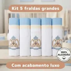 Kit 5 Fraldas de Pano Luxo Para Bebê Bordadas 70x70cm Tecido Duplo 100% Algodão Enxoval Menino Menina