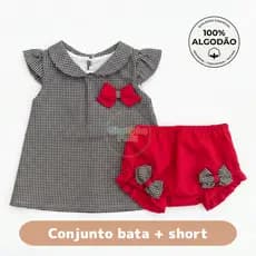 Conjunto bebê menina batinha - 2 peças - Bata + Short - com lacinhos - conjunto infantil