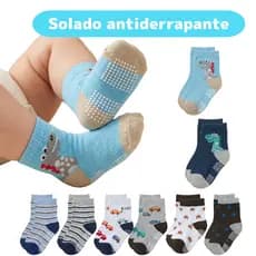 Kit 3 Pares Meia Infantil Bebê Menino Antiderrapante Algodão 0 a 24 Meses Enxoval RN