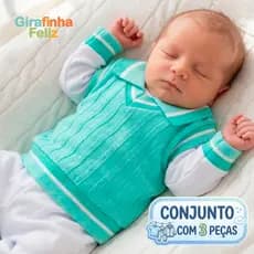 Saída Maternidade Tricô Bebê Menino Tricô 3 Peças Pagão Suéter + Casaco + Calça Tamanho RN Conjunto