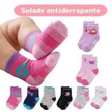 Kit 3 Pares Meia Infantil Bebê Menina Antiderrapante Algodão 0 a 24 Meses Enxoval RN