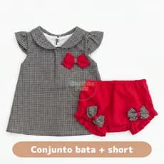 Kit 2 Peças Menina Conjunto Bebê Bata + Short - Com Lacinhos Conjunto Infantil Estiloso Para Meninas