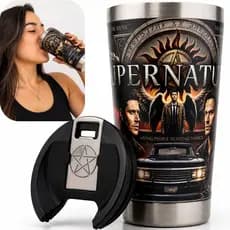 Copo Térmico Inox  500ml Supernatural Sobrenatural  Gravação UV 360 Inox Com Tampa e Abridor Premium