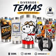 Copo Térmico 500ml Inox UV 360° Diversos Temas Anime Desenhos Agro Série Presente Criativo Promoção