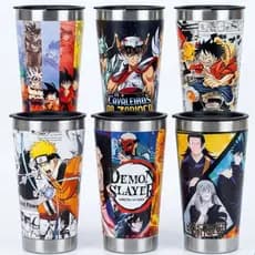 Copo Térmico Inox Anime Desenho Mangá Série Gravação UV 360 Premium 500 Ml Com Abridor  Na Tampa