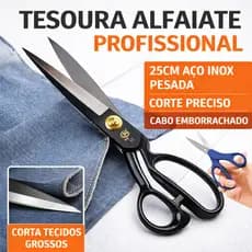 Tesoura Alfaiate Profissional 25cm Aço Inox Corte Preciso Tecido Couro Costura Cabo Emborrachado Top