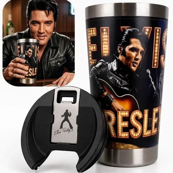 Copo Térmico 500ml Elvis Presley Inox Gravação UV 360  Tampa Com Abridor Laser Premium