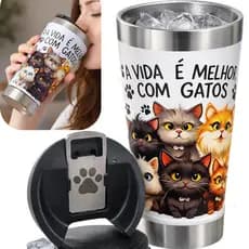 Copo Térmico Personalizado 360° Gatos 500 ml Qualidade Premium Gravado UV Presente Amantes de Gatos