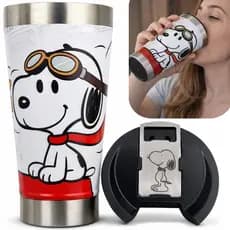 Copo Térmico 500ml Aço Inox Snoopy 360 Gravado UV  Mantém Bebida Gelada Alta Qualidade Premium