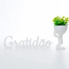 Placa Letreiro + Mini Vaso COM Planta Inclusa Orando Rezando Decorativo Casa Mesa Estante Rack Nicho Fé Oração Decoração