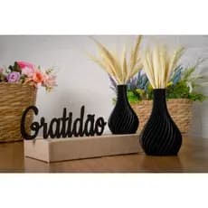 Kit 2 Vasos Preto Decorativos + Letreiro Enfeite de Plástico Sala rack, Casa e Escritório | Decoração Moderna Trigo seco