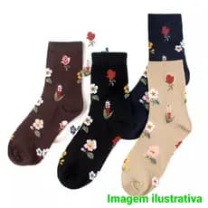 kit 6 Par Meia Feminina CANO MÉDIO N 35 á 40 Algodão Colorida ADULTO Cotton Planet  Oro