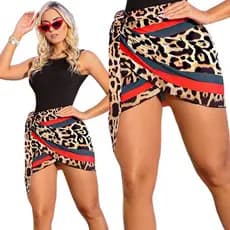 Saida De Praia Canga Pareô  Curta  Roupa Moda Praia Verão Saia Envelope De Amarrar Estampada e  Lisa