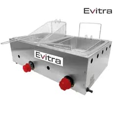 Fritadeira fritador 2 cubas a gás cesto de inox 5 litros cada coxinha kibe batata frita Evitra