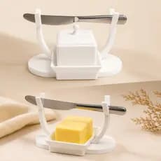 Manteigueira com Tampa e Porta-Facas Organizador de Cozinha 2 em 1 Branco ou Amarelo