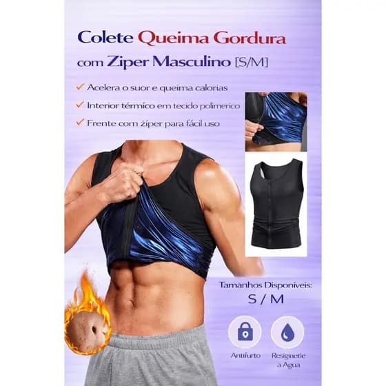 Colete Queima Gordura com Ziper Masculino [S/M] [L/XL] [2XL/3XL]