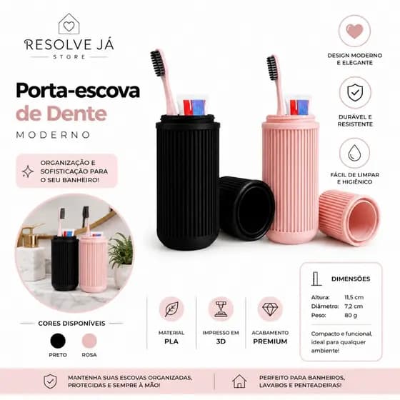 Porta-Escova de Dente Moderno com Tampa | Organizador para Escova e Creme Dental