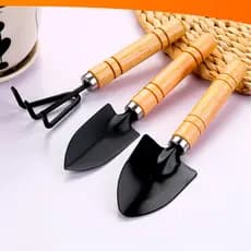 Kit 3 Peças Para Jardinagem Conjunto Mini Madeira Jardim Vaso Planta Horta Cultivo com Ancinho e Pá