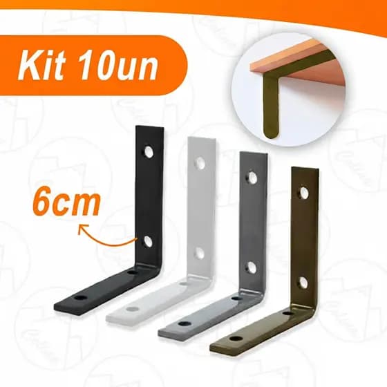Kit 10 Cantoneiras De 6cm Mão Francesa Para Moveis e Prateleiras- 4 Cores Disponiveis