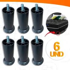 Kit 6x Pés de Cama Box 12cm Cabeceira Pezinho Plástico PU Com Parafuso Resistente