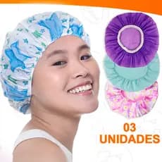 Kit 3 Toucas Para Banho Com Elástico Impermeável Tintura Hidratação Várias Estampas