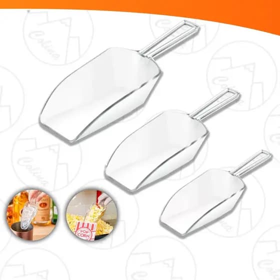 Kit 3 Colher Medidora Plástico Pás Dosadoras para Grãos Cereais Ração Cozinha Multiuso Transparente