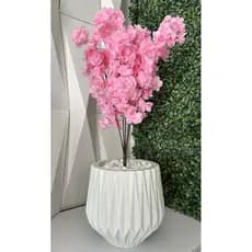 Flor Cerejeira Pessegueiro Artificial + Vaso Origami Pedra