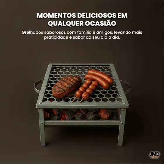 Churrasqueira Galvanizada C/ Grelha Portátil Transportável Aço Anti Corte Churrasco Carvão