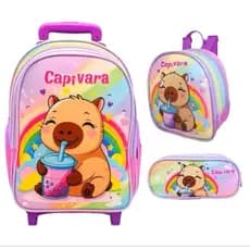Kit Mochila Escolar com Rodinhas CAPIVARA + Lancheira + Estojo/ MOCHILA PARA MENINA/ MOCHILA CAPIVARA 2026