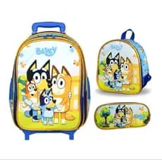 Kit Mochila Escolar com Rodinhas BLUEY + Lancheira + Estojo/ MOCHILA PARA MENINO/ MOCHILA BLUEY