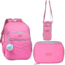 KIT MOCHILA DE COSTA FEMININA COM PORTA GARRAFA E ESTOJO JUVENIL/ MOCHILA PARA MENINA/ MOCHILA JUVENIL/ MOCHILA INFANTIL