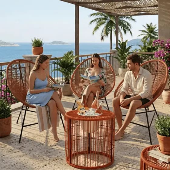 Conjunto Varanda Gourmet 3 Cadeiras Acapulco + Mesa com Balde de Gelo